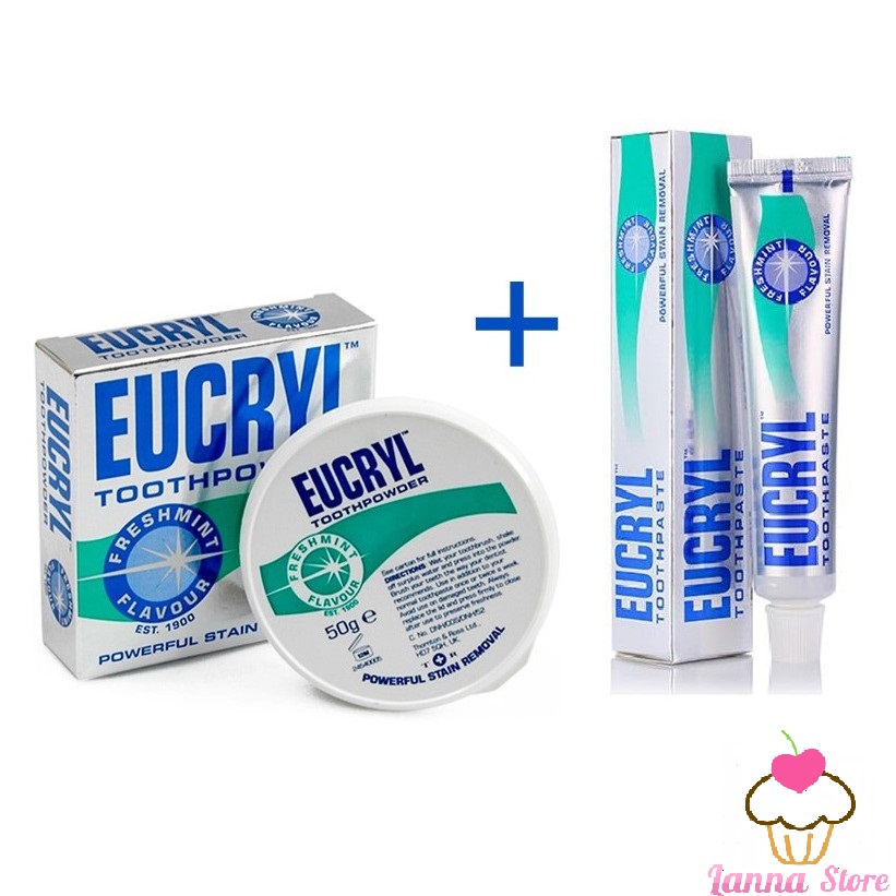 Combo Kem đánh răng Eucryl 62g + Bột tẩy trắng răng Eucryl 50g - Anh Quốc