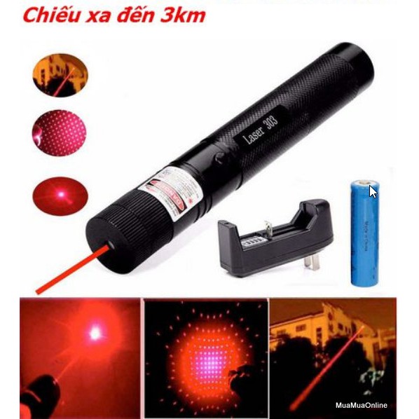 Đèn laser cầm tay 303 tia xanh,đỏ chỉnh tâm cực nét công suất mạnh kim đèn trang trí hoa văn 3d có khóa an toàn - Đèn laze siêu sáng, bút trình chiếu dạy học