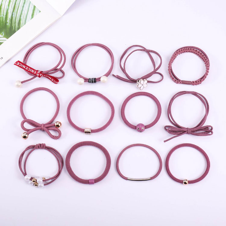 Set 12 thun cột tóc Hàn Quốc siêu cute - Gồm hộp (Màu hồng đậm nho)