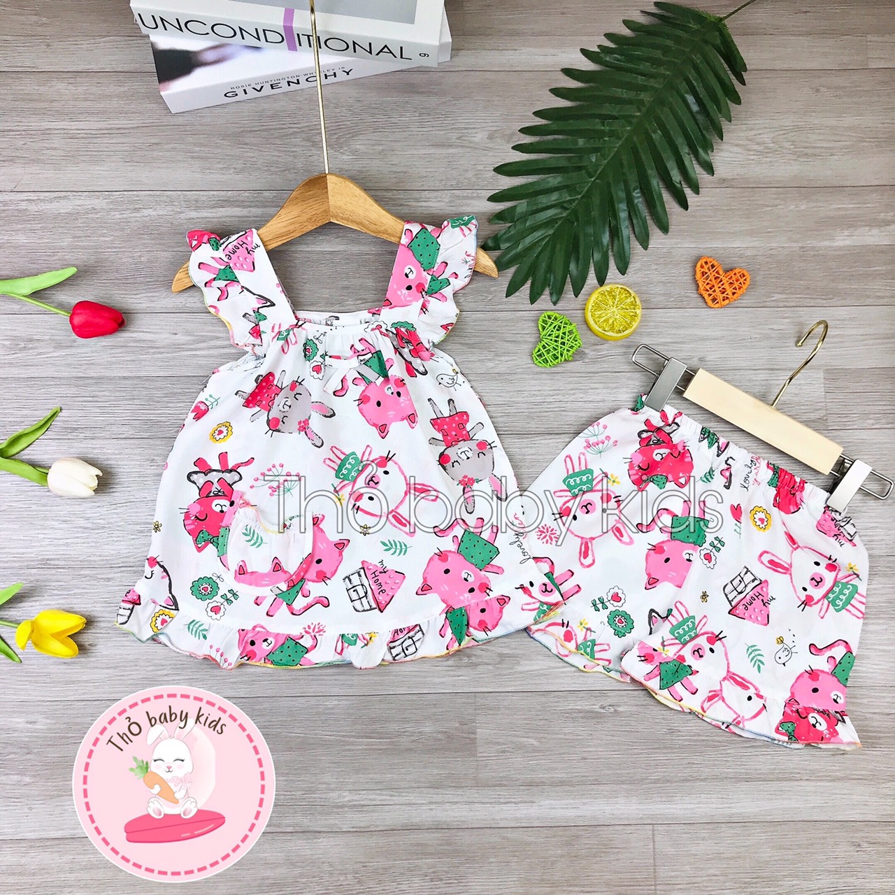 Bộ tole trẻ em, bộ tole đùi bé gái, bộ lanh bé gái thỏ baby kids