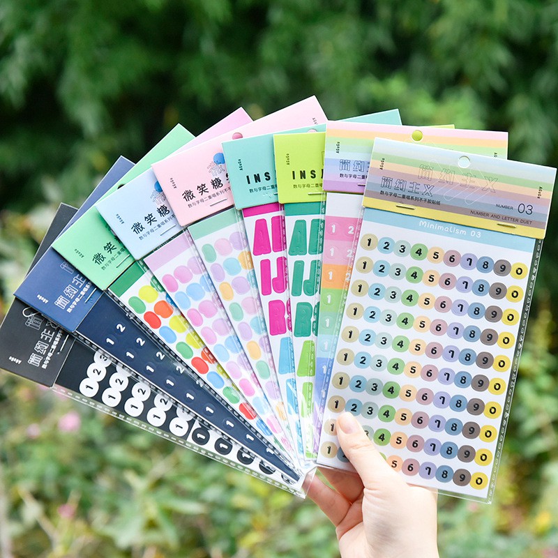 Sticker số chữ dùng trang trí sổ vở