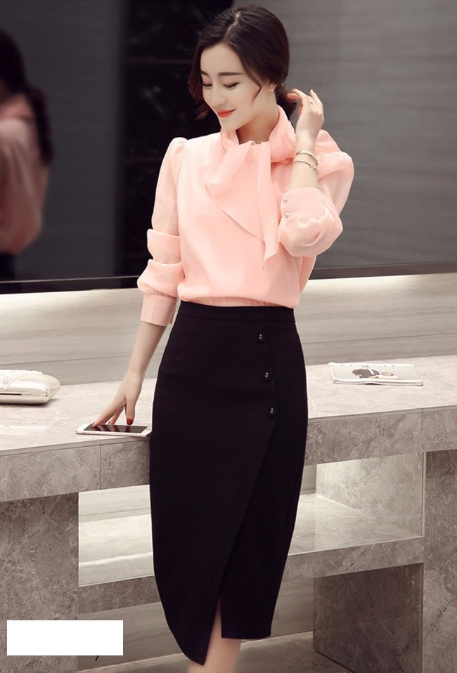 [HCM]Chân váy bút chỉ phối nút