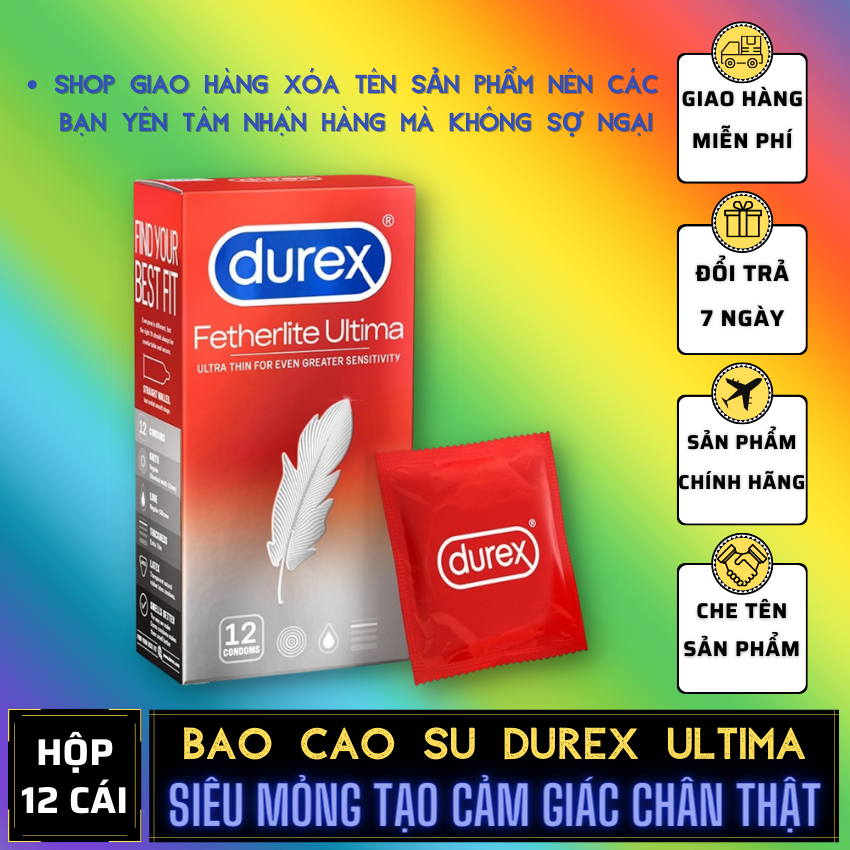 Bao Cao Su Durex Fetherlite siêu mỏng 12s - Gel bôi trơn Durex KY 50G [Che tên sản phẩm]