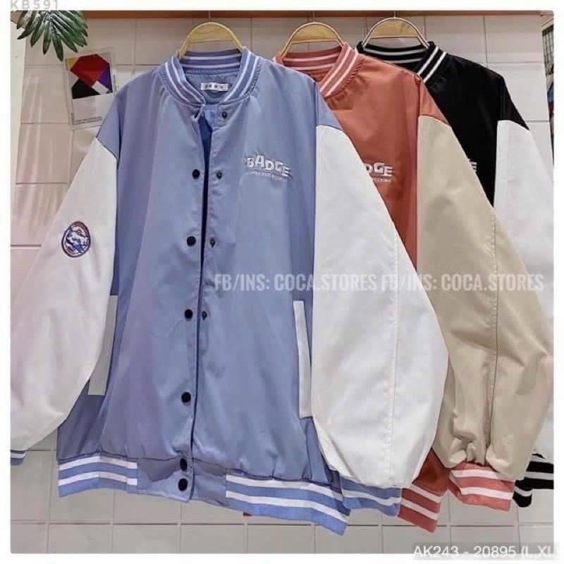ÁO KHOÁC DÙ NAM NỮ KIỂU BOMBER THÊU 3D BADGE CÀI NÚT BAO DÀY BAO ĐẸP FORM RỘNG MẶC THOẢI MÁI