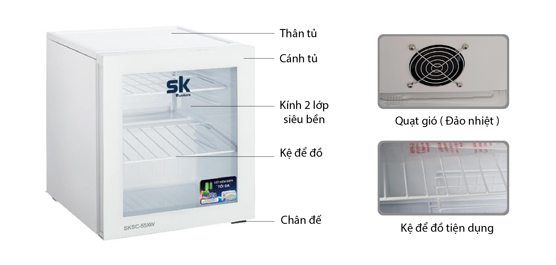 [FreeshipMAX] Tủ mát Sumikura Mini 50 lít SKSC-55XW ( miễn phí giao hàng nội thành TP HCM, ngoại tỉnh tính phí)