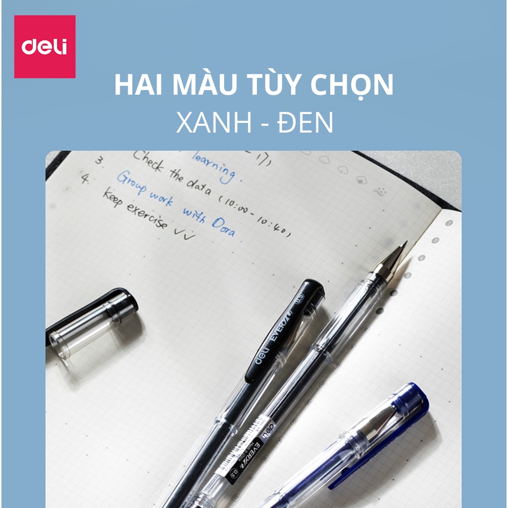 Bút Bi Mực Gel Xanh Đen Deli - Nét Mảnh Thân Trơn Ngòi Chắc Chắn Mực Ra Đều Viết Êm - EG65
