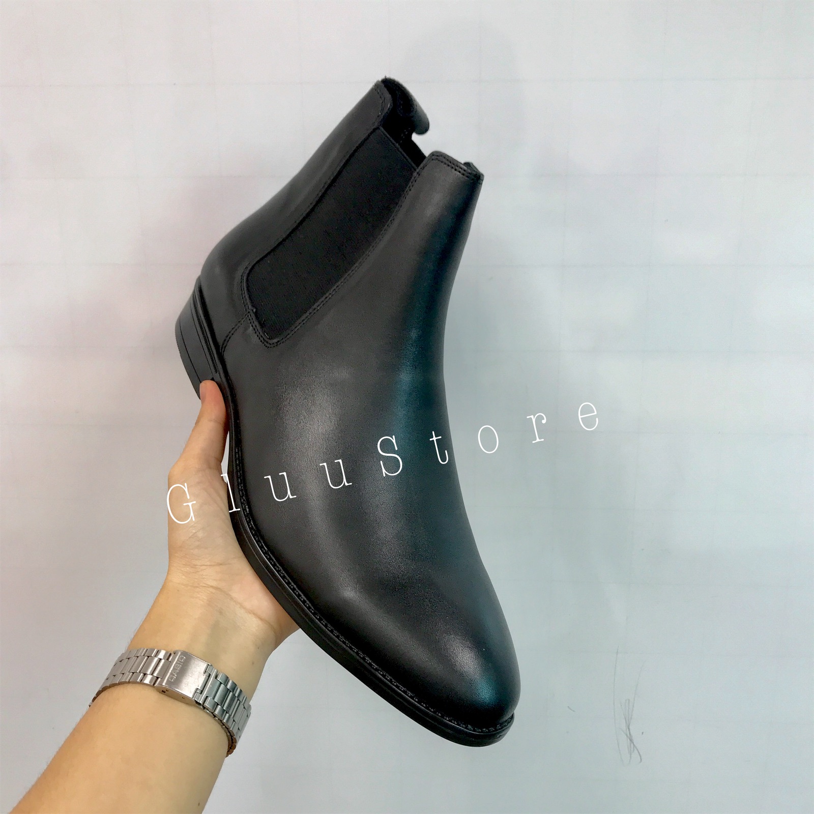 Giày da nam Chelsea Boots da bò thật đế cao su