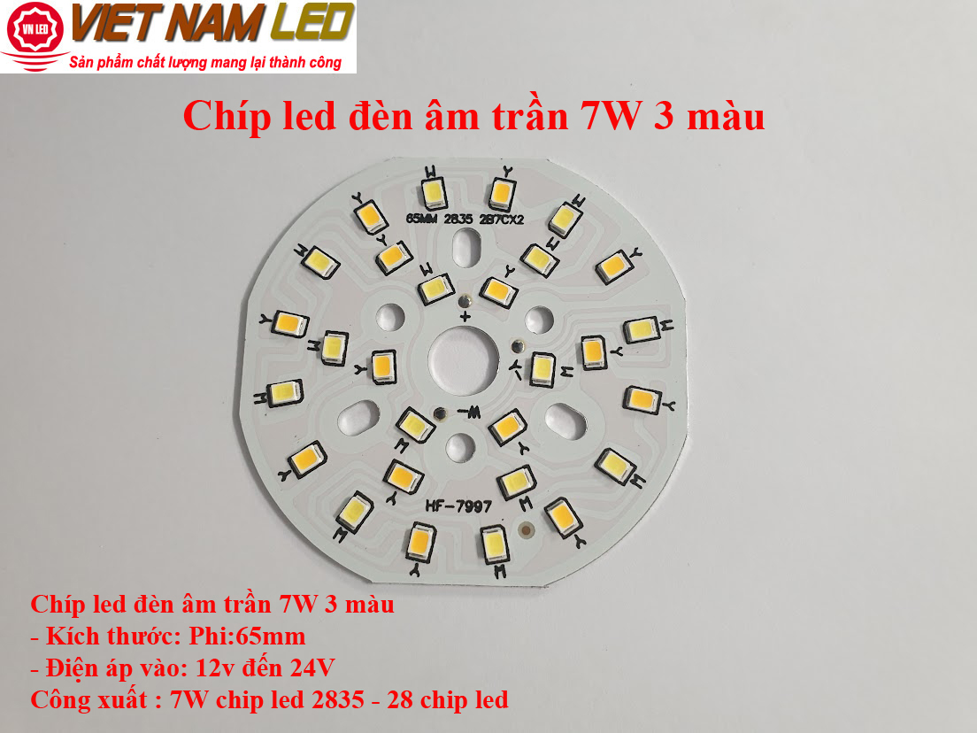 Chíp led đèn âm trần 7W 3 màu phi 65mm, lắp và thay thế cho đèn âm trần, đèn downlight, vnled.vn, 0936395395