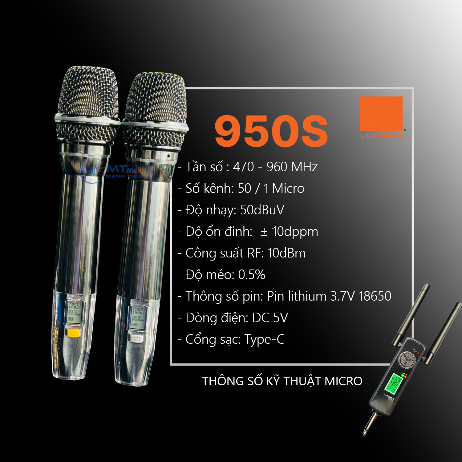 [ Hàng Xịn Giảm 30% ] Micro Cao Cấp 950S - Micro Karaoke Không Dây Đa Năng Sử Dụng Cho Tất Loại Loa Kéo, Vang, Amply Thiết Kế Mới Lạ Siêu Đẹp Bắt Sóng Xa Đến 100M Bảo Hành 12 Tháng