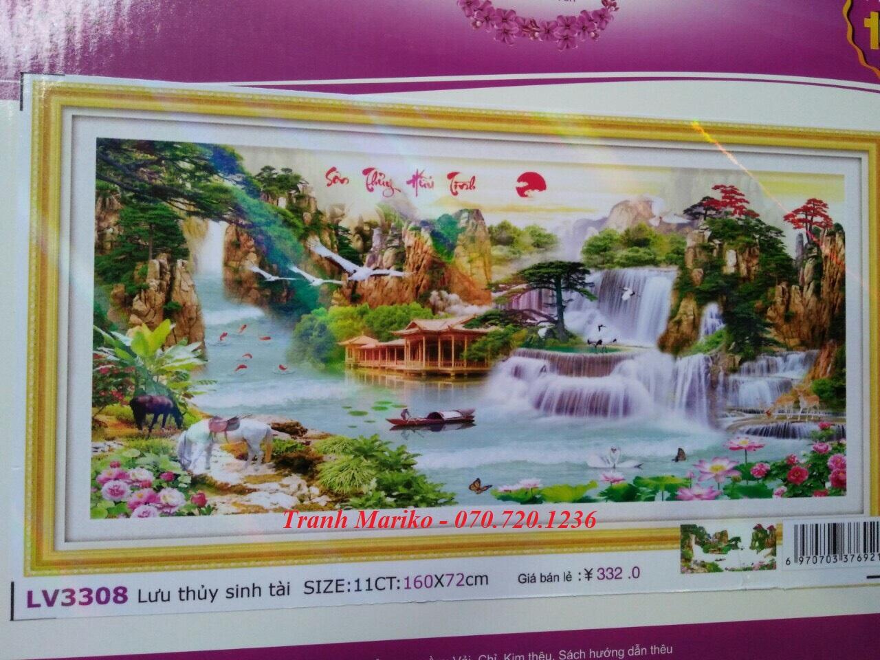 [HCM]Tranh thêu Phong Cảnh Thiên Nhiên SƠN THỦY HỮU TÌNH thác nước hùng vỹ  LV3308 kích thước 160*72cm - Tranh Mariko
