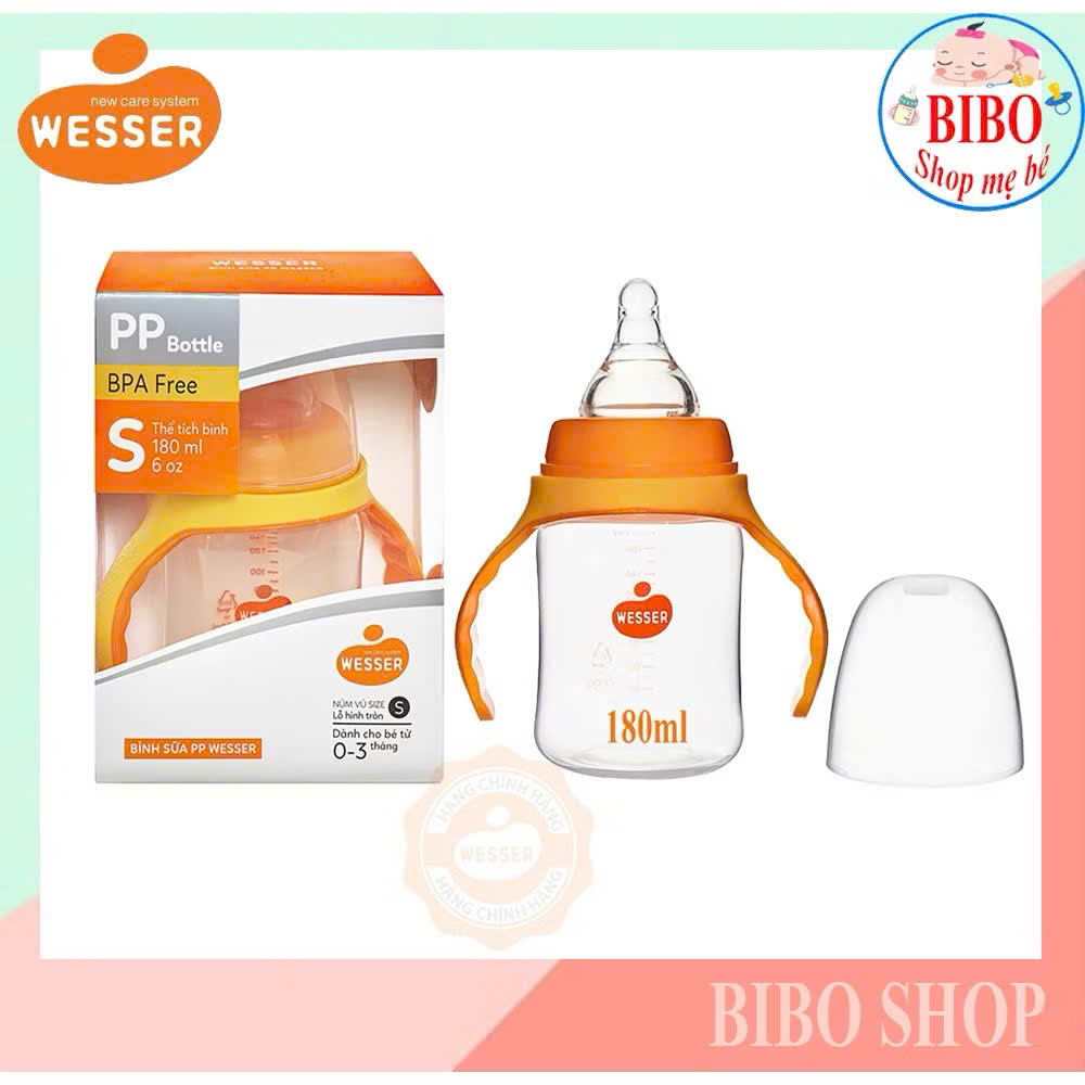 Bình sữa Wesser cổ rộng 180ML/260ML Nhựa PP an toàn cho bé