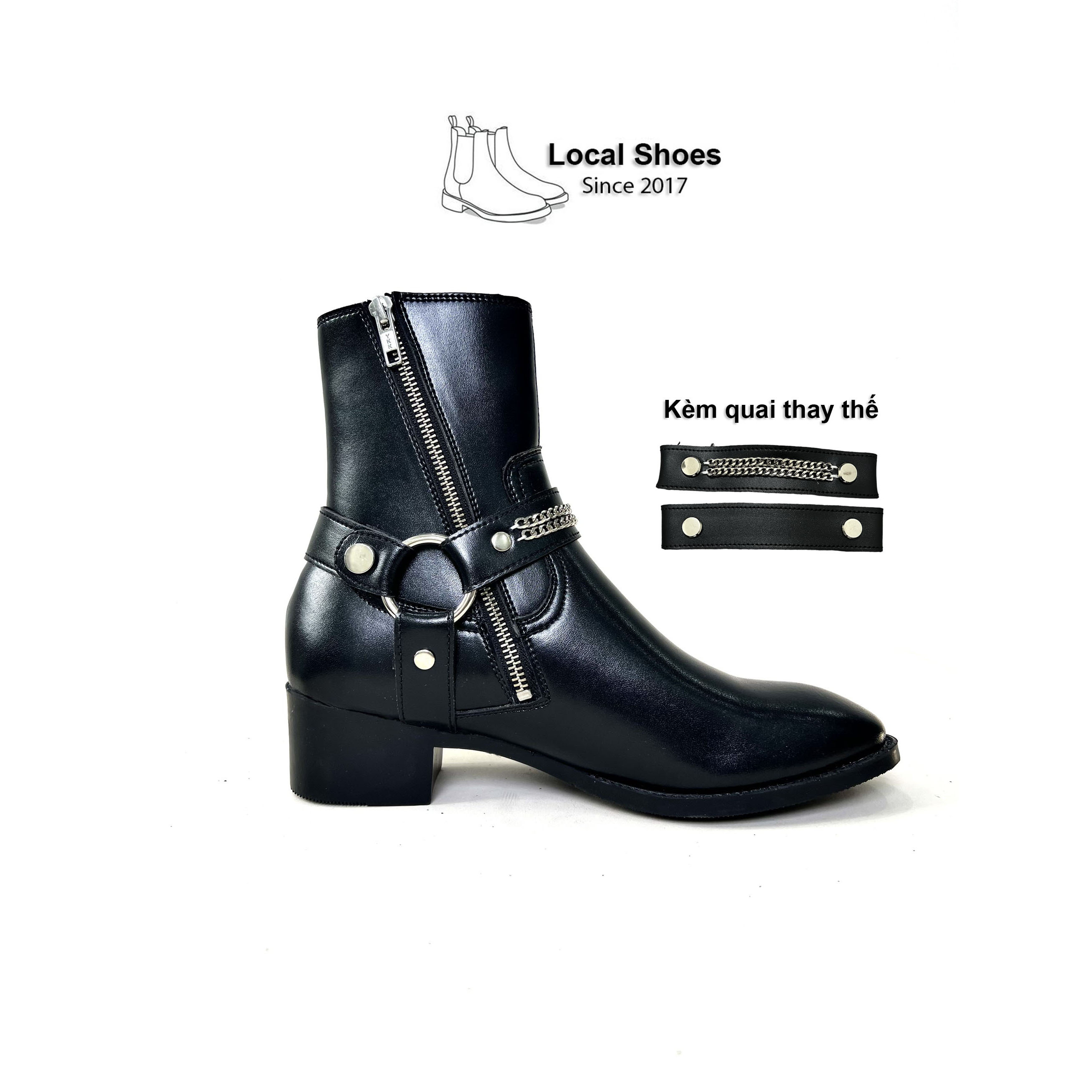 (5cm) Harness Boot Xích Nam, Harness boots da nappa bảo hành 12 tháng