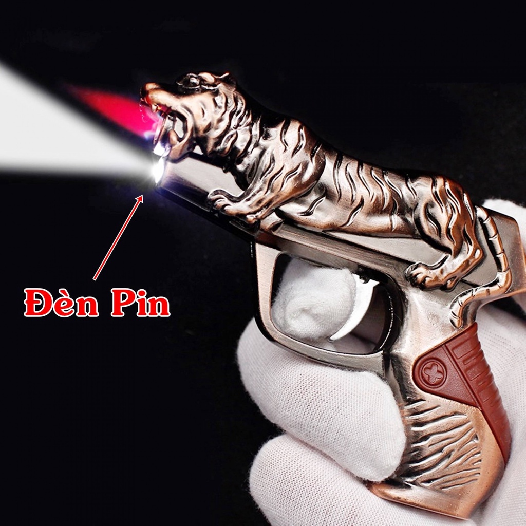 Hột quẹt bật lửa mô hình sú.n.g con cọp có đèn pin 11cm
