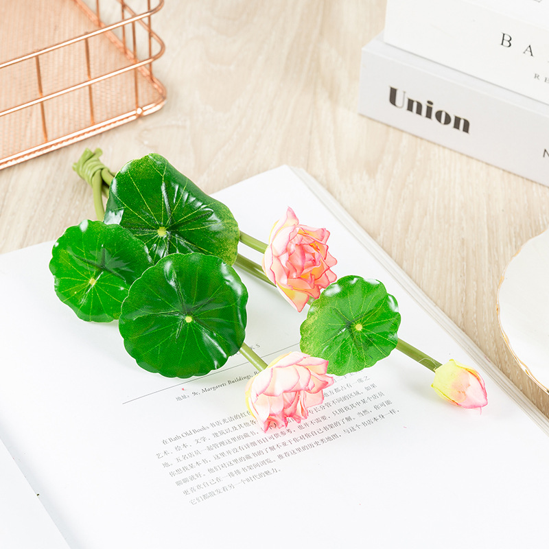 Cành hoa sen mini VI014 ( 2 bông 1 nụ 4 lá, cao 25cm), hoa giả trang trí