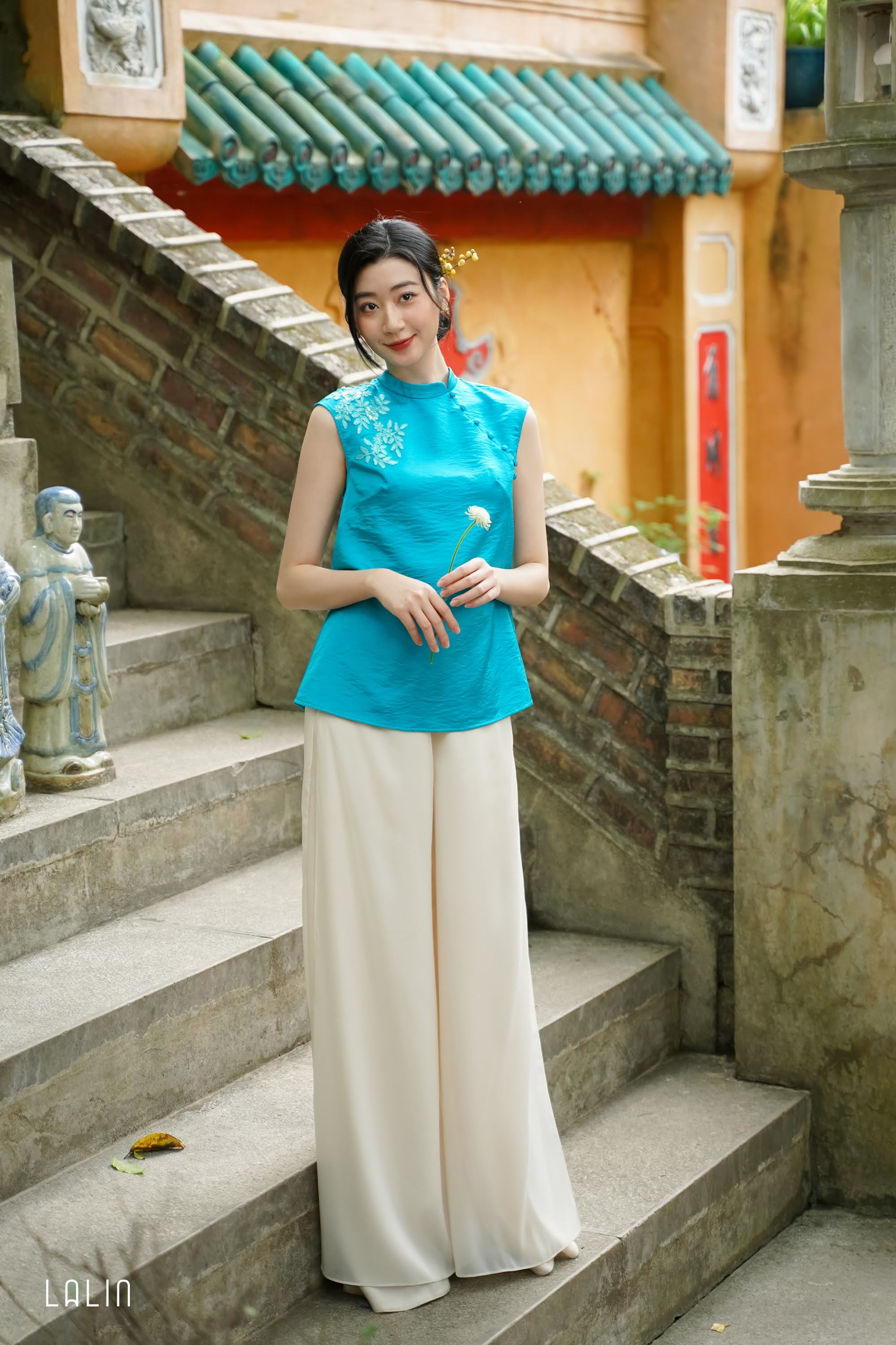 Quần áo dài Lalin quần dài suông 4 tà Yến