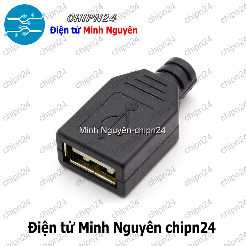 [3 cái] (Q54) Đầu+Vỏ nhựa USB A Cái (Đầu Jack USB hàn dây) - HH001361
