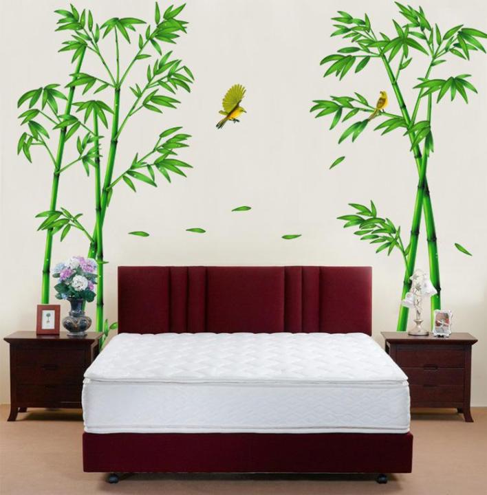 Sticker Tranh Dán Tường, Decal dán tường kết hợp Lá xanh - Bụi Tre và  Sen AM9104+0779C+XY1097AB