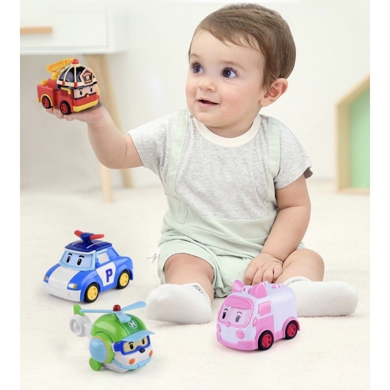 Túi 4 xe đồ chơi poli cứu hộ siêu dễ thương: xe cảnh sát, xe cứu thương, xe cứu hỏa, máy bay