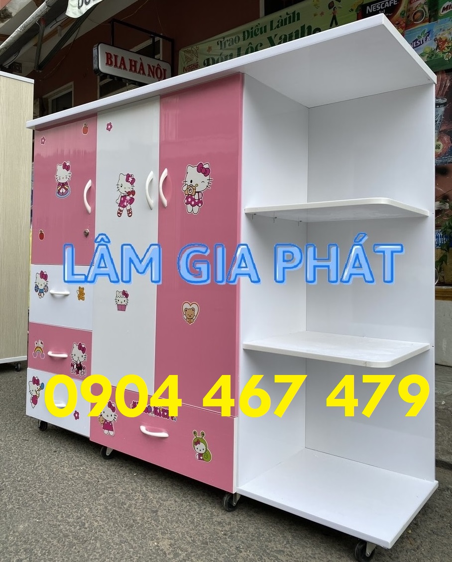 Tủ nhựa đài loan có kệ mới màu trắng hồng - 1m45x45x1m25