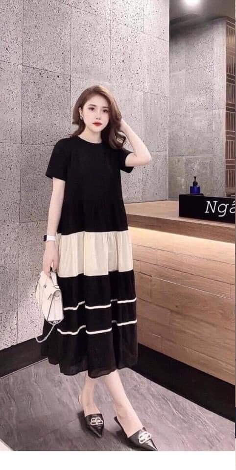 Váy bầu mùa hè ,Đầm bầu mùa hè xuông a đuôi cá dáng dài cá tính cho bầu 2 mầu trăng đen