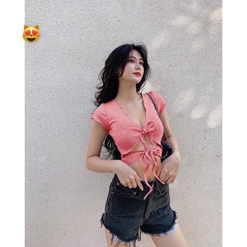 Áo xốp kiểu cột ngực cột eo croptop có mút ngực sexy , chất thun xốp mềm mịn