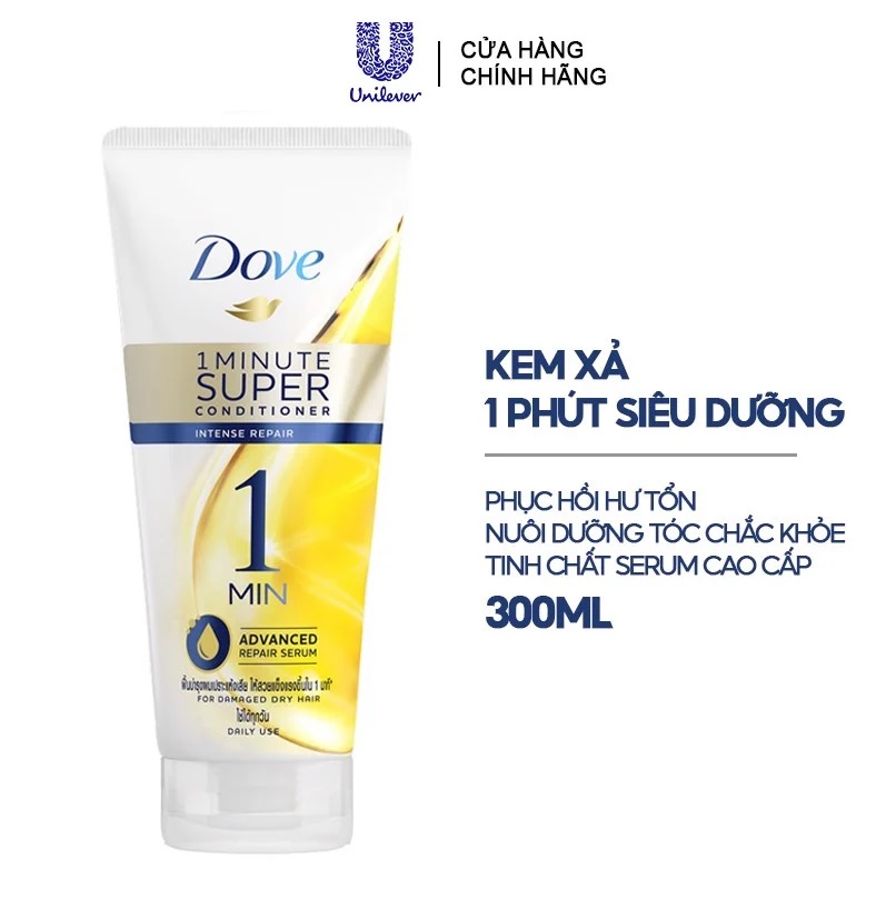 Kem Xả Dove 1 Phút Phục Hồi Hư Tổn 300ml Tinh Chất Serum Siêu Dưỡng Tóc Từ Sâu Sửa Chữa Hư Tổn Dove Intense Repair 1 Minute Super Conditioner 300ml