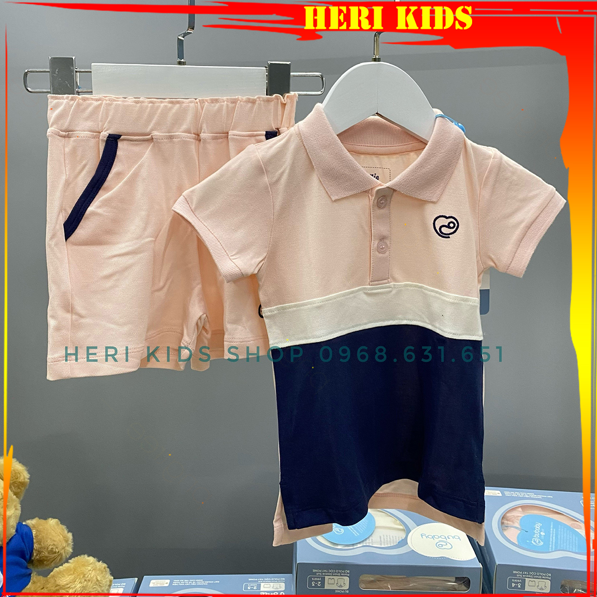 Bộ cộc tay kẻ Polo Bu, Bubaby 6m - 4Y