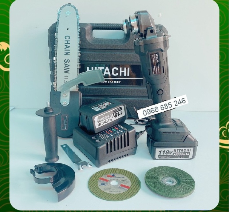 Máy mài cầm tay pin Hitachi 118V không chổi than - 20000mAh - 2 PIN - TẶNG LƯỠI CƯA XÍCH CẮT GỖ, ĐÁ MÀI, ĐÁ CẮT