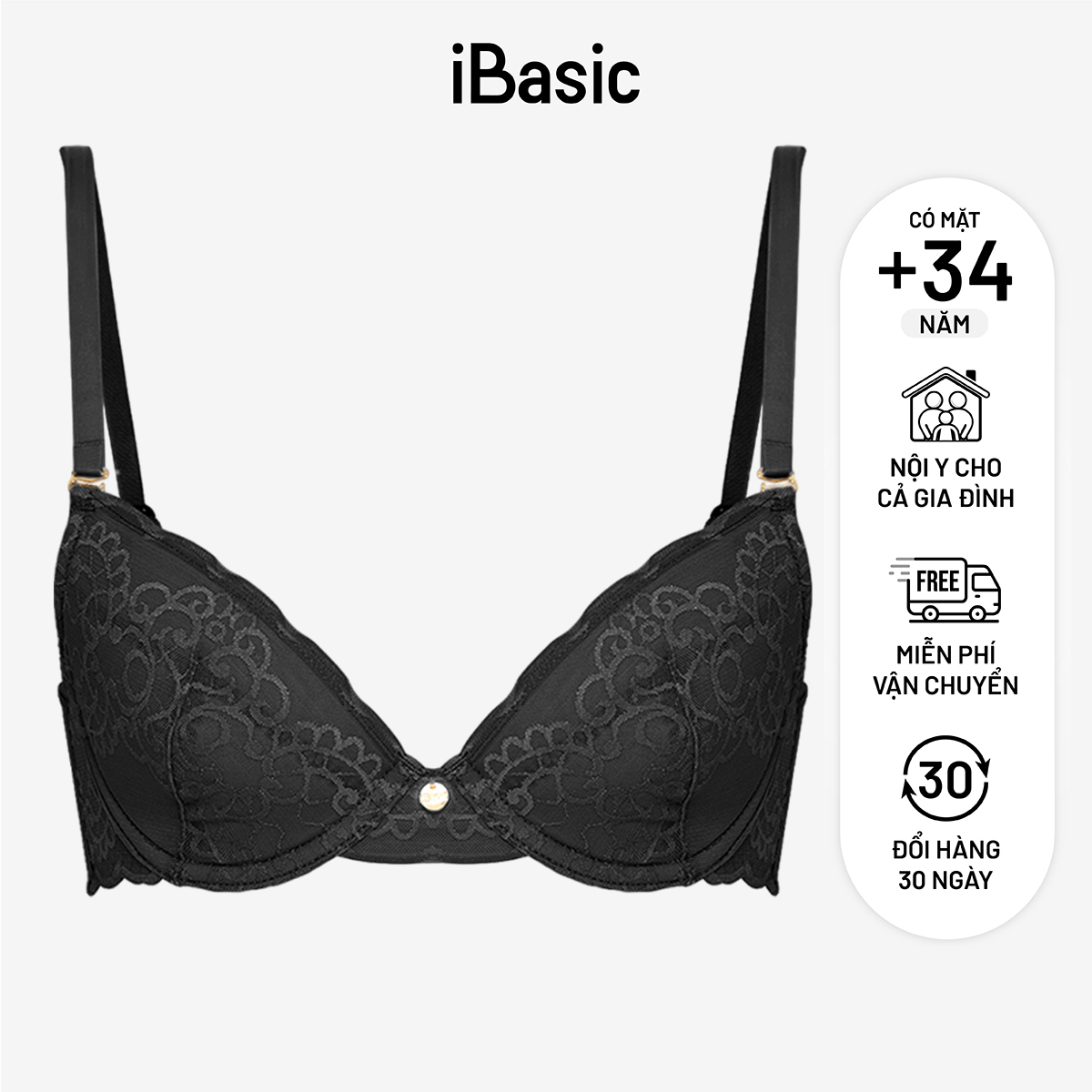 Áo ngực có gọng mút mỏng full ren iBasic BRAY089