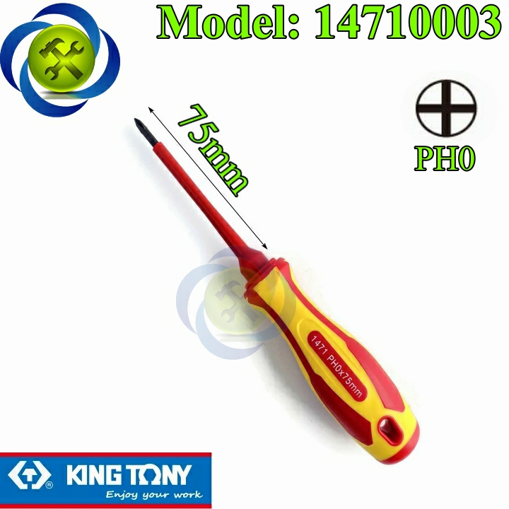 Vít bake cách điện ph0 kingtony 14710003 dài 75mm cán đỏ - vàng