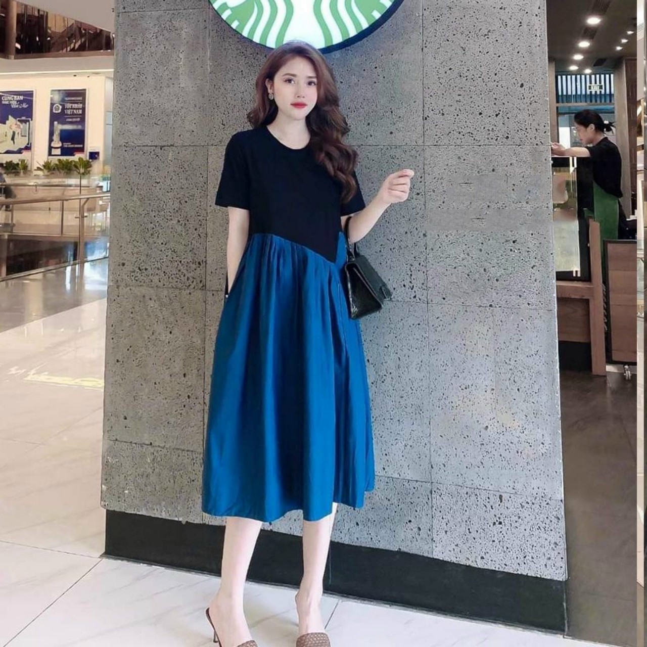 Đầm bầu xinh suông xếp tầng đẹp - váy bầu thiết kế siêu đẹp-free size 43-70kg