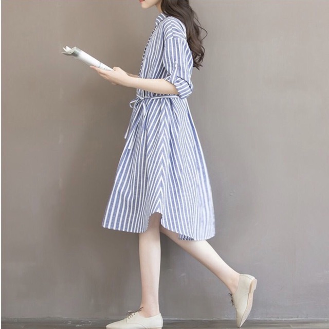 [HCM]Đầm sọc xanh form A