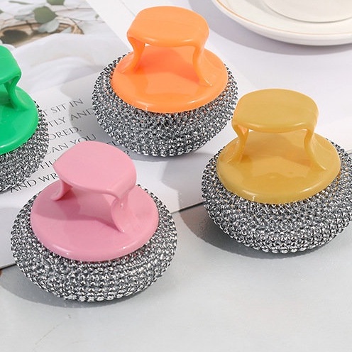 Cọ xoong nồi búi sắt không rỉ siêu bền có tay cầm