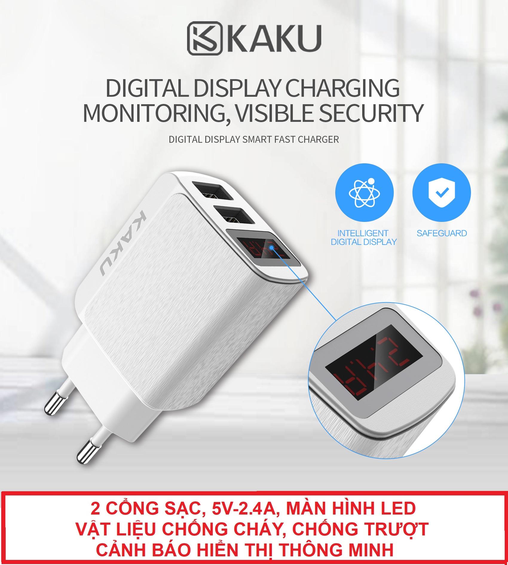 [HCM]Cốc sạc củ sạc nhanh 2 cổng KAKU 5V-2.4A - Chống cháy - Chống chập mạch - Màn hình LED hiển thị -  dock sạc cục sạc đồ sạc đầu sạc điện thoại