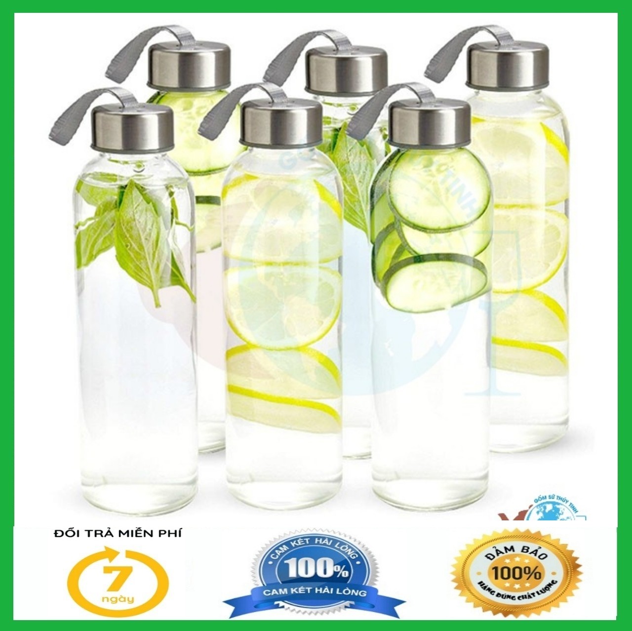 Combo 6 Bình chai thủy tinh 500ml có quai xách