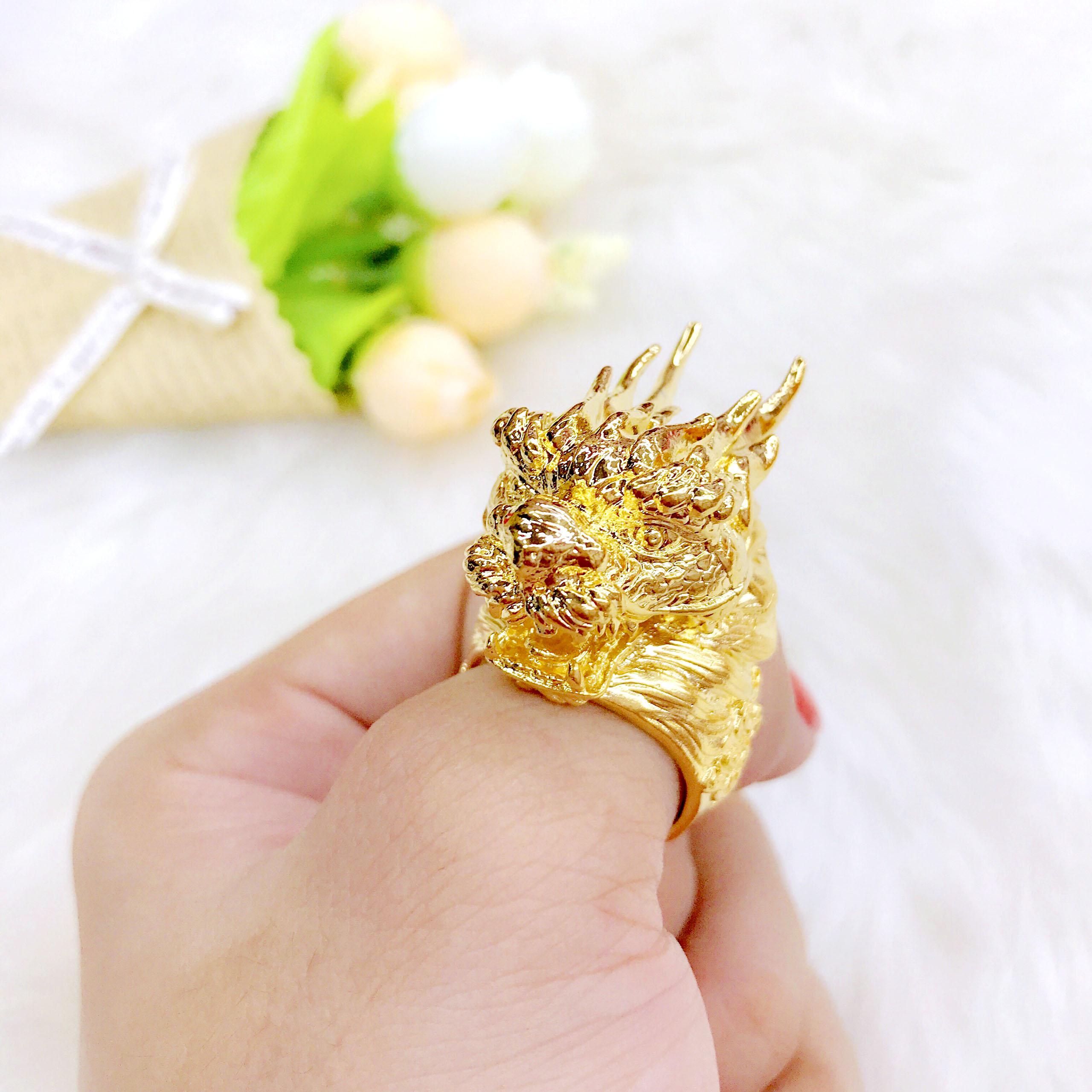 Nhẫn Nam  Chạm Rồng Tinh Xảo Mạ Vàng 18K (MS: # 55 ) - Tăng Cường Vượng Khí - Quyền Lực  -  Thu Hút Ánh Nhìn - Phong Thủy - Hình Thật 100%