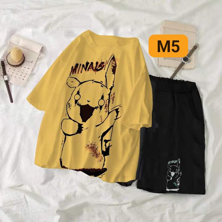 (sỉ lẻ quần áo)Sét 2 món áo thun hình kèm quần đùi cute