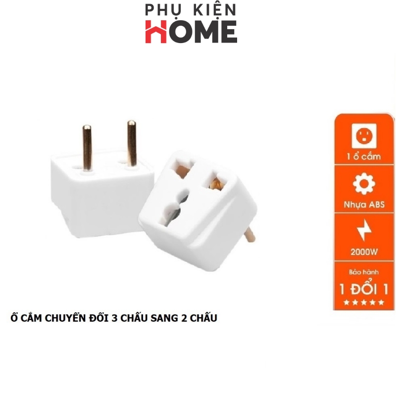 Ổ Cắm - Đầu Chuyển Đổi Phích Điện 3 Chân Sang 2 Chân || 3 Chạc Sang 2 Chấu, Phù Hợp Với Nhiều Loại Phích Cắm Có Chân Khác Nhau Tiện Dụng, An Toàn. Phụ Kiện Home 8611