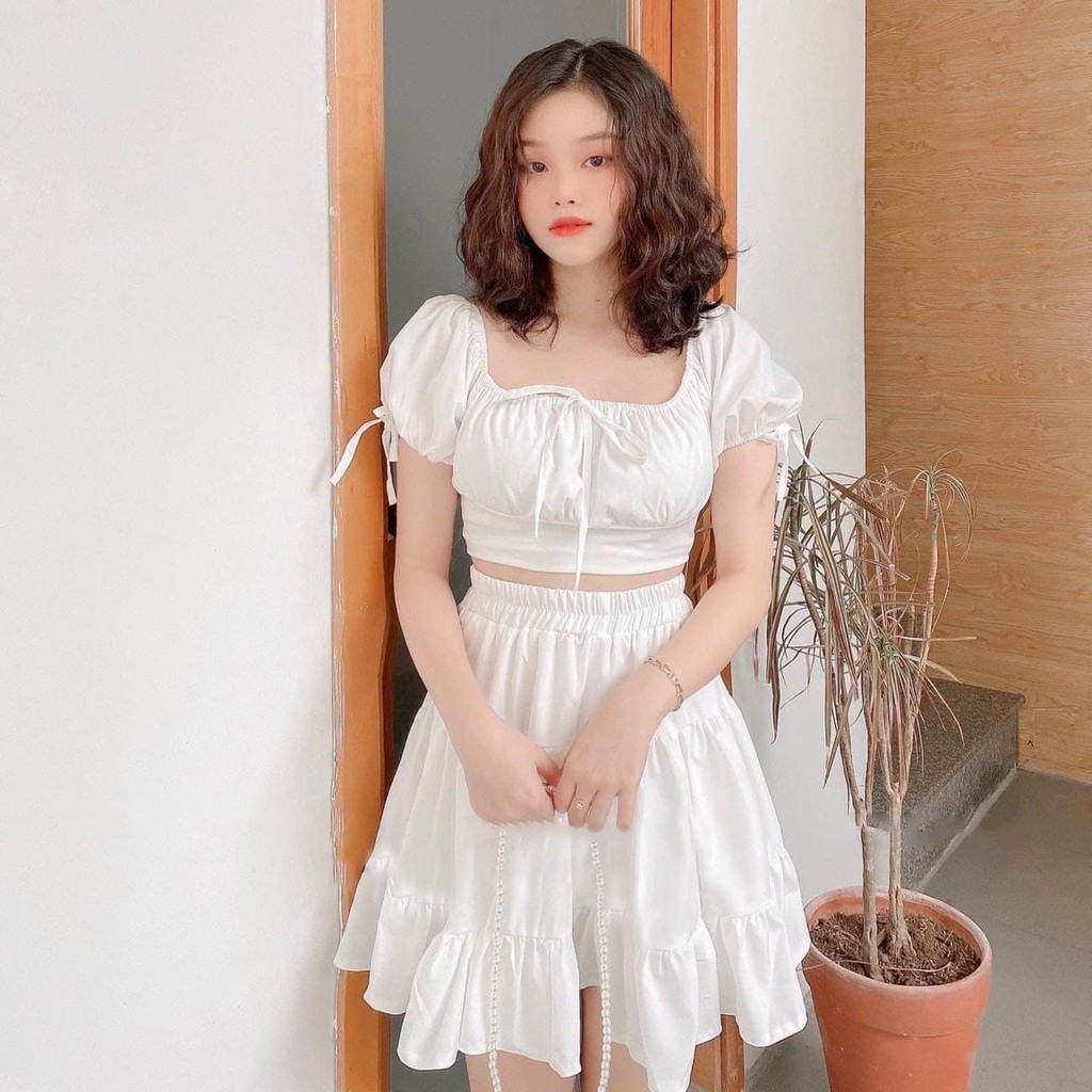 (CLIP THẬT) Set áo croptop và chân váy xoè Sambo