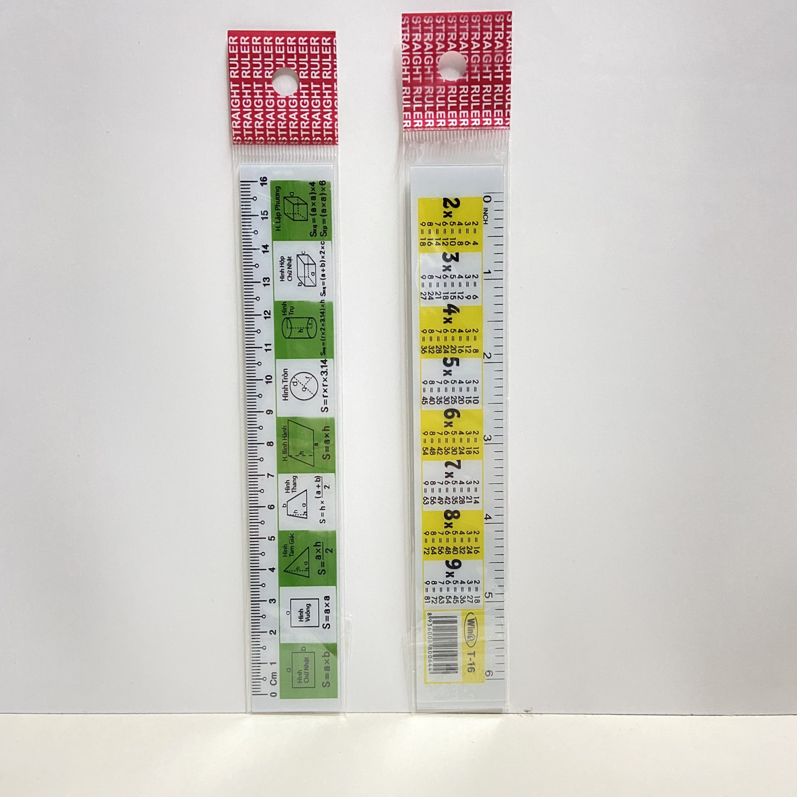Combo 2 Thước 16cm WinQ T-16 (kết hợp bảng cửu chương và công thức toán học)
