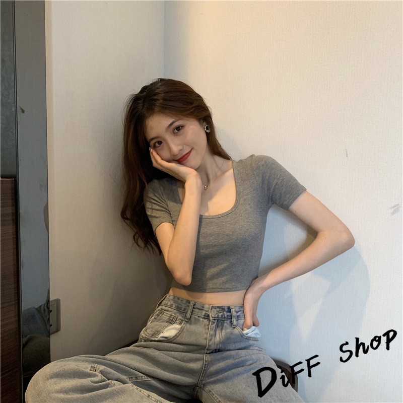 Áo croptop cổ vuông nữ form body tôn dáng