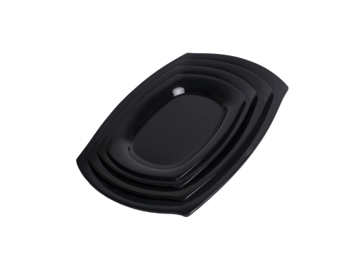 Đĩa Nhựa Melamine Oval Đen Bóng
