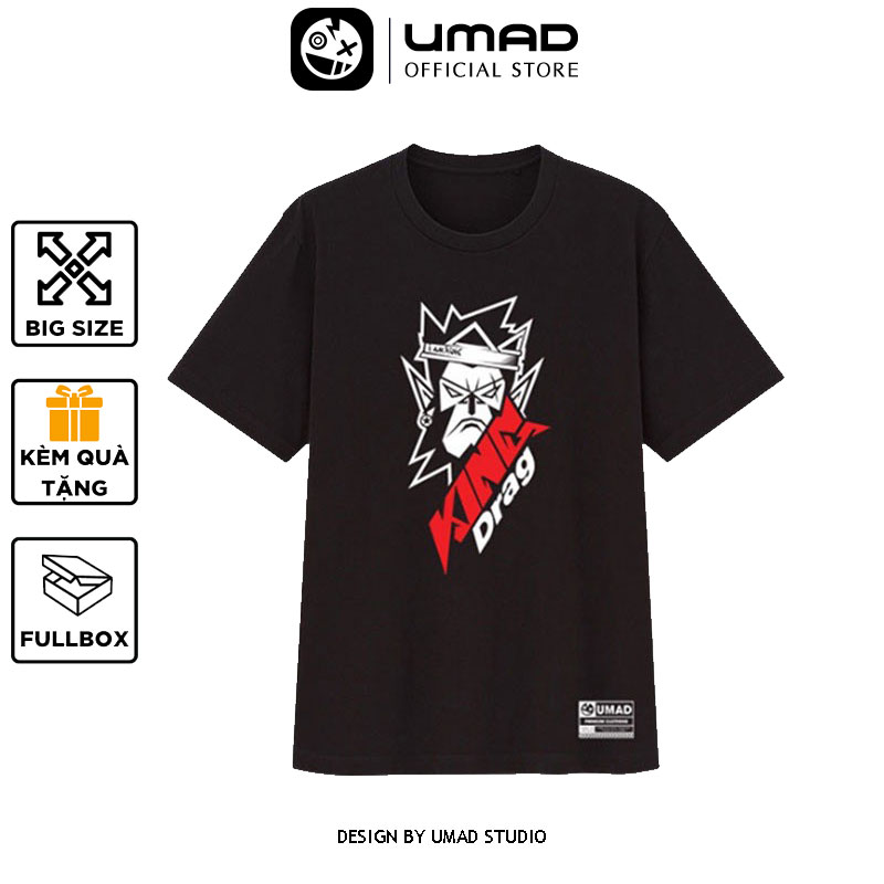 Áo thun nam UMAD racing boy KING DRAG V.1 cổ tròn tay ngắn màu đen có bigsize 4XL 100kg mẫu Biker xe độ, xe đua rcb đi phượt chất vải thể thao thoáng mát
