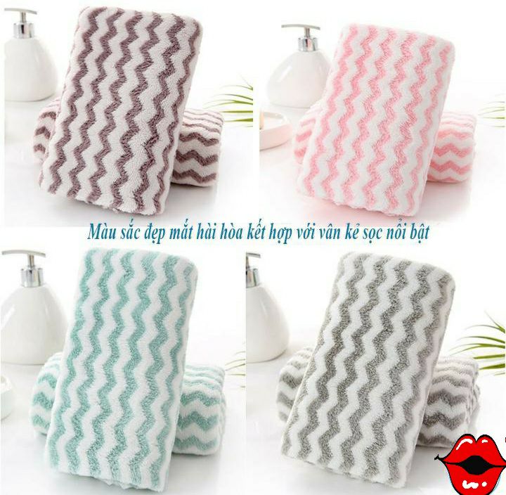 [HCM]Khăn Mặt Lông Cừu Xuất HÀN Vân Kẻ Sọc