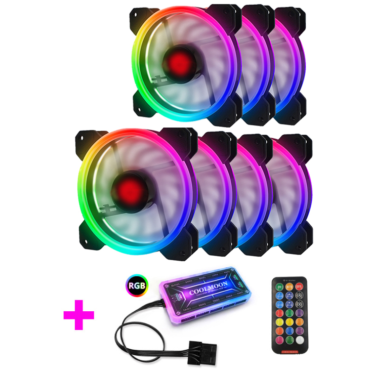 Bộ 7 Quạt Tản Nhiệt, Fan Case Coolmoon Ver 2 Led RGB Dual Ring 16 Triệu màu