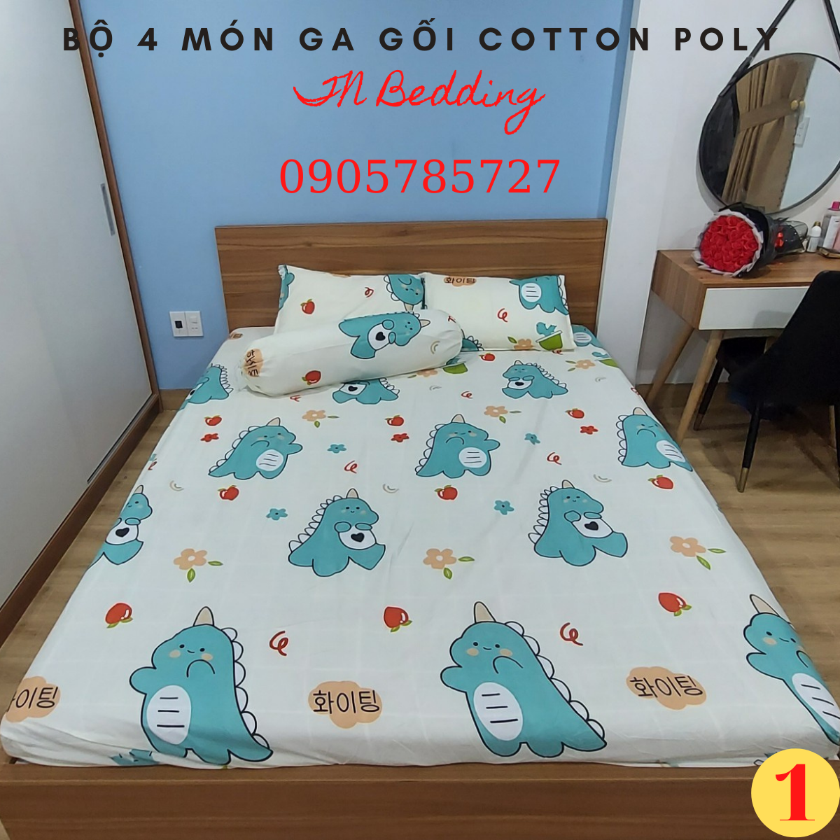 [Siêu rẻ] Bộ  Ga Gối Coton Poly 4 món( ga, 2 vỏ gối nằm, 1 vỏ gối ôm)