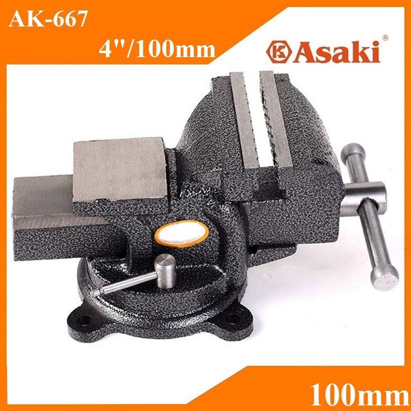 Ê tô bàn nguội có mâm xoay hàm kẹp rộng 100mm / 4 inch -ê tô nguội asaki ak-667 nặng 5kg, xoay 360