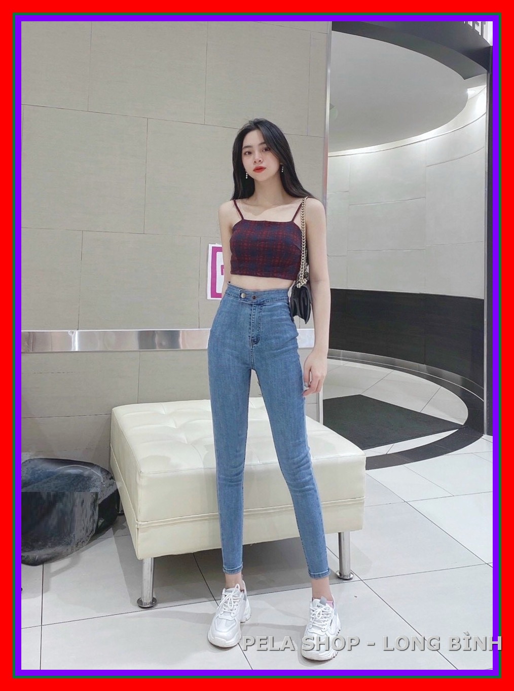Quần Jean Nữ Lưng Cao HAI CÚC ĐAI TRƠN MÀU XANH NHẠT mẫu quần bò nữ siêu đẹp -26PL
