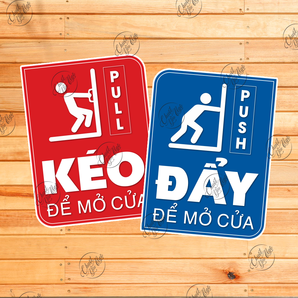 Bộ 2 miếng dán cửa kính KÉO ĐẨY pull push dán cửa ra vào decal sticker