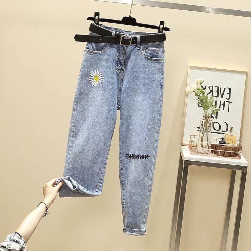 [HCM]Quần Baggy Jean Nữ Màu Xanh Thêu Hoa Cúc Chữ Đen Chất Bò Thơi Trang Cao Cấp Mẫu Mới Thỏ Tây Shop94 MS166